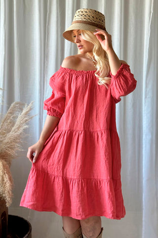 Abby linen dress, hibiscus