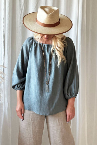 Analise linen shirt, smokey blue