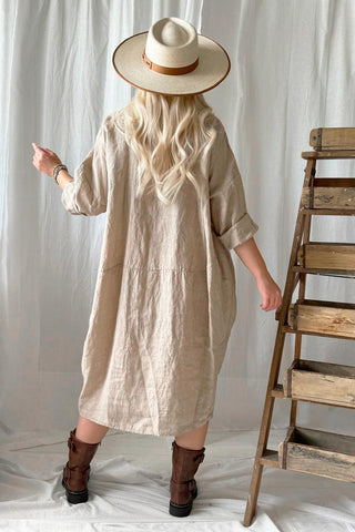 Artist linen dress, cashmere