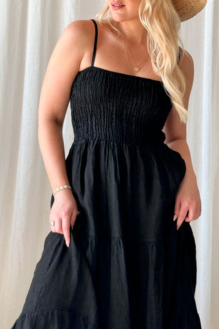 Barossa linen dress, black