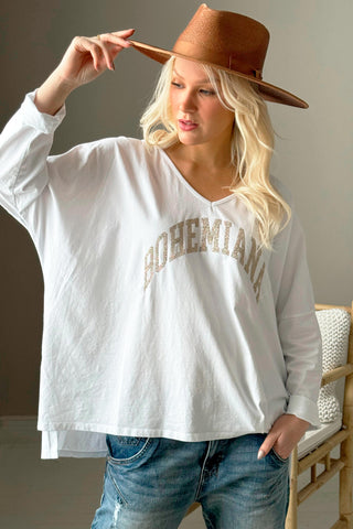 Bohemiana glitter long sleeve t-shirt, white