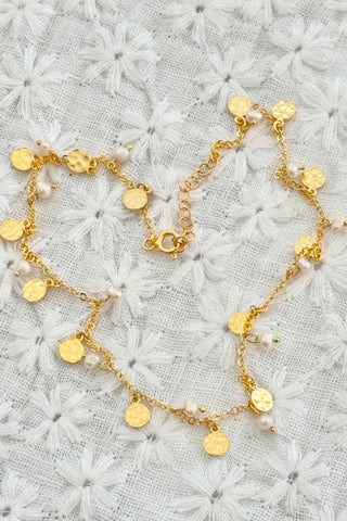 Boho anklet, pearl gold