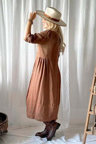 Carmolina linen dress, walnut