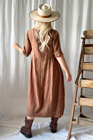 Carmolina linen dress, walnut