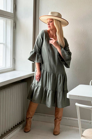 Daffodil linen dress, camo