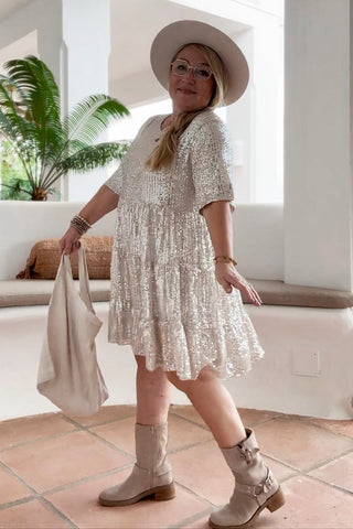 Chiquitita sequin dress, ivory