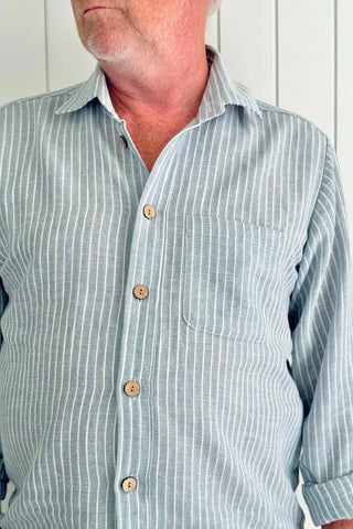 Jules linen blend shirt, blue pinstripe