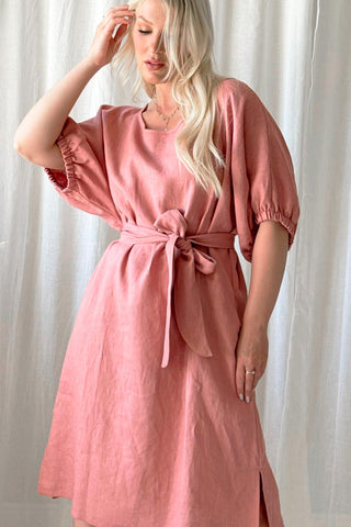 Juno linen dress, peach blush