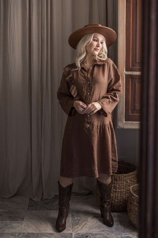 Leonore linen dress, walnut