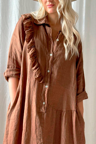 Leonore linen dress, walnut