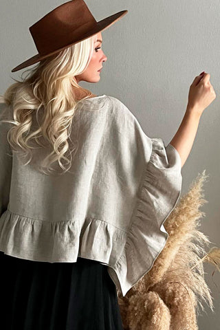 Linen ruffles top, natural