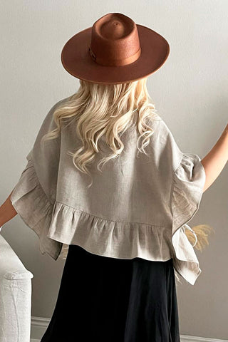 Linen ruffles top, natural