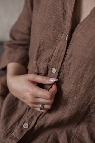 Lorelai shirt dress, walnut pinstripe