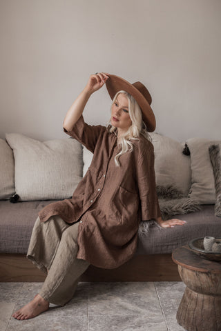 Lorelai shirt dress, walnut pinstripe