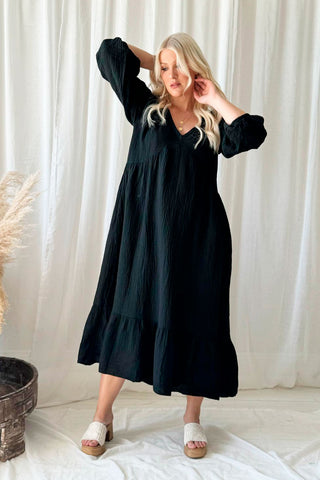 Louella cotton dress, black