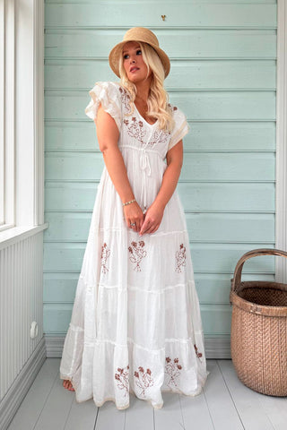 Netra cotton dress, white taupe