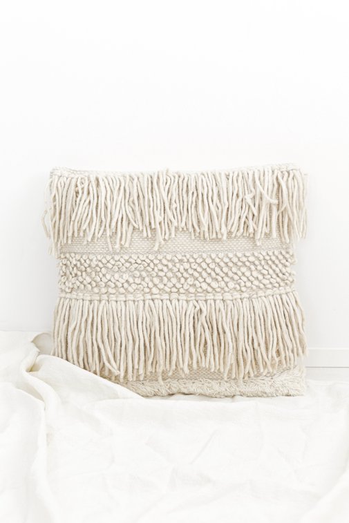 Boho island wool pillow, off white