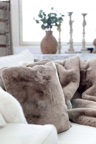Fluffy hairy pillow, taupe