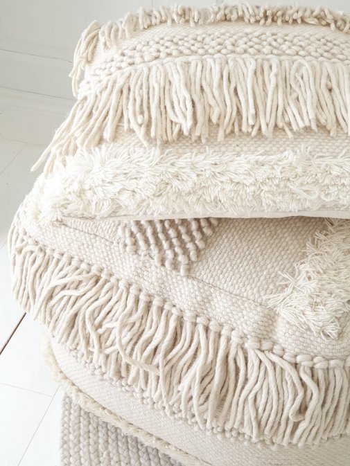 Boho island wool pillow, off white