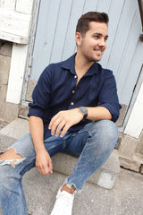 John linen shirt, navy blue
