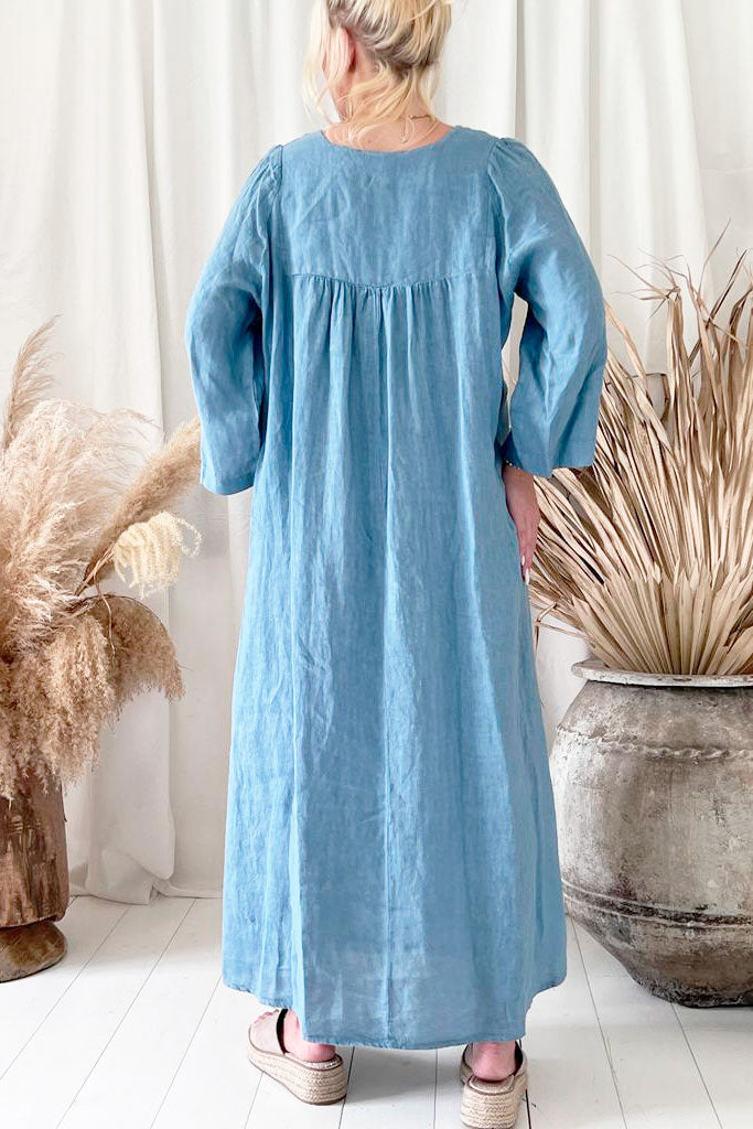 Agatha linen dress, blue