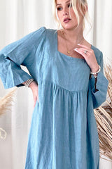 Agatha linen dress, blue