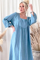 Agatha linen dress, blue