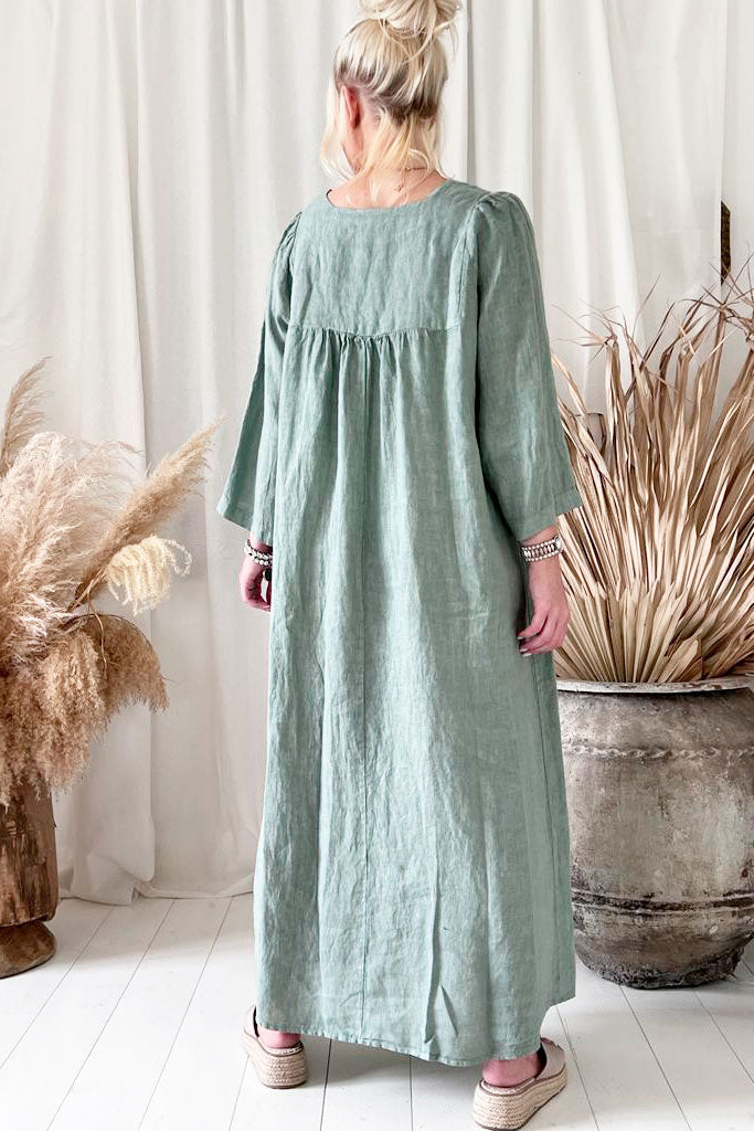 Agatha linen dress, sage green
