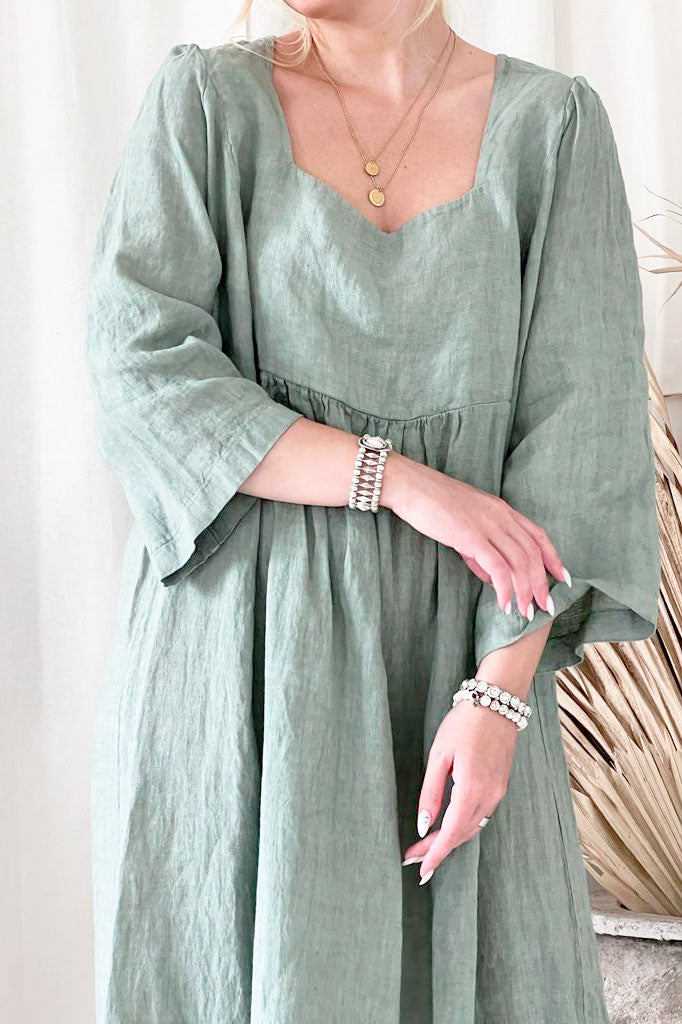Agatha linen dress, sage green