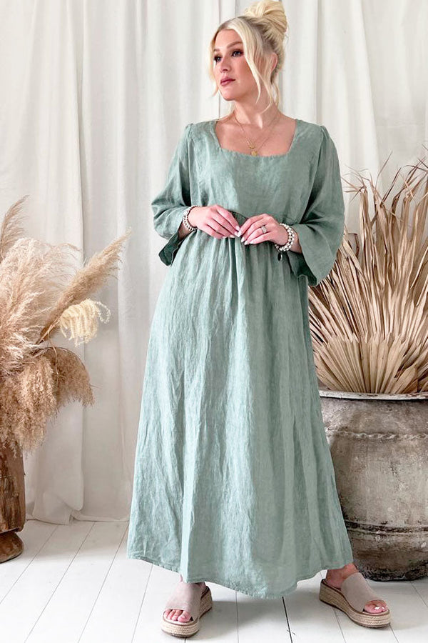 Agatha linen dress, sage green