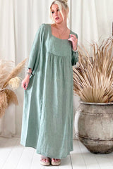 Agatha linen dress, sage green