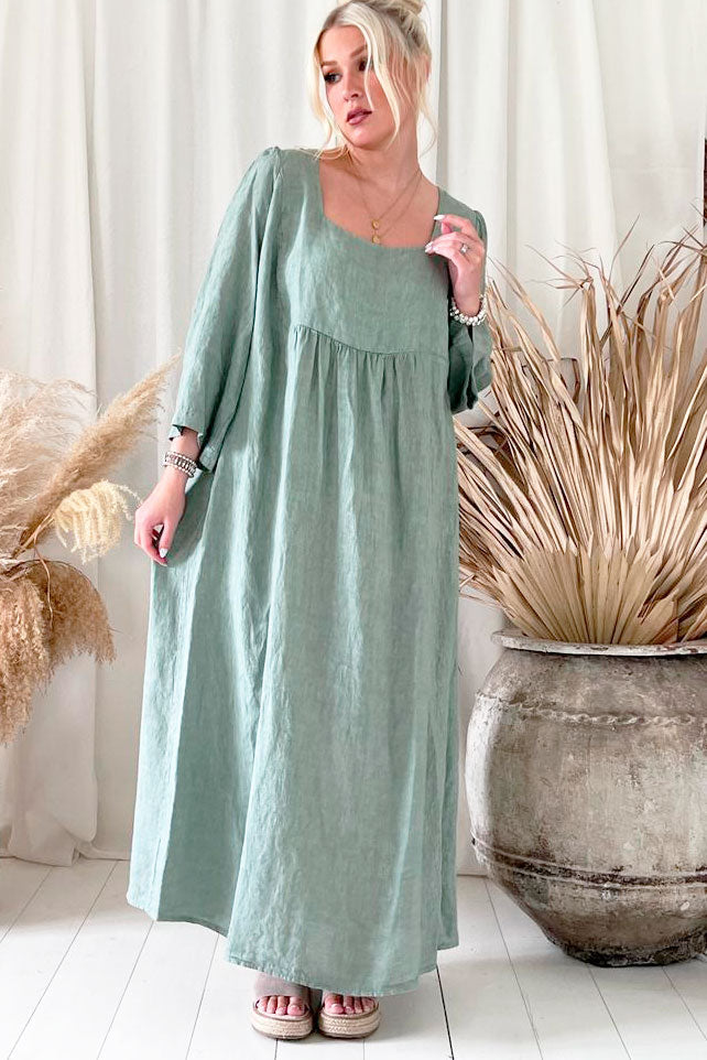 Agatha linen dress, sage green