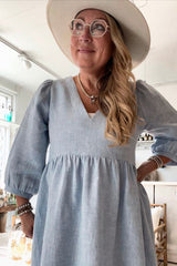 Almira linen dress, oxford blue