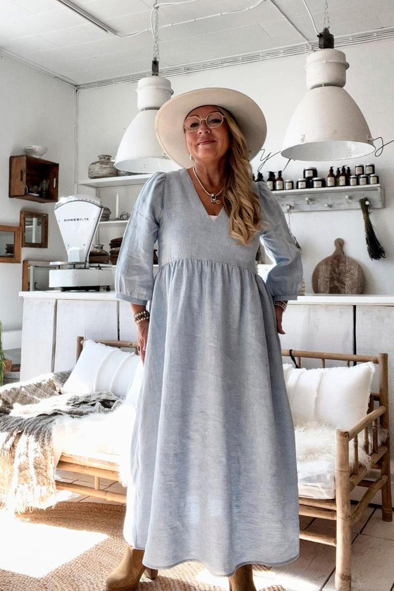 Almira linen dress, oxford blue