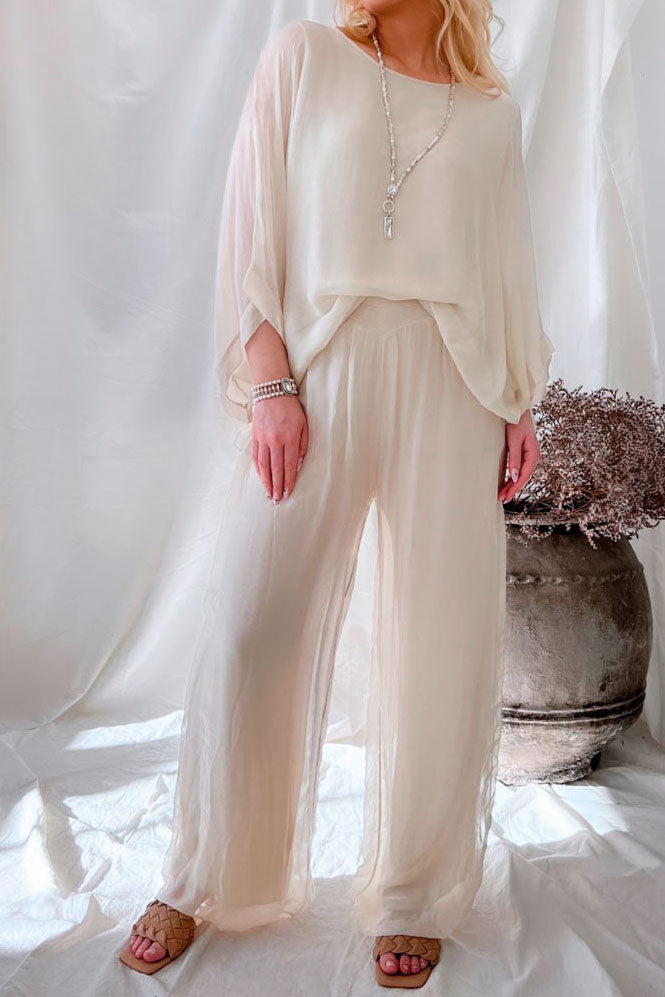 Angela silk blend pants, beige