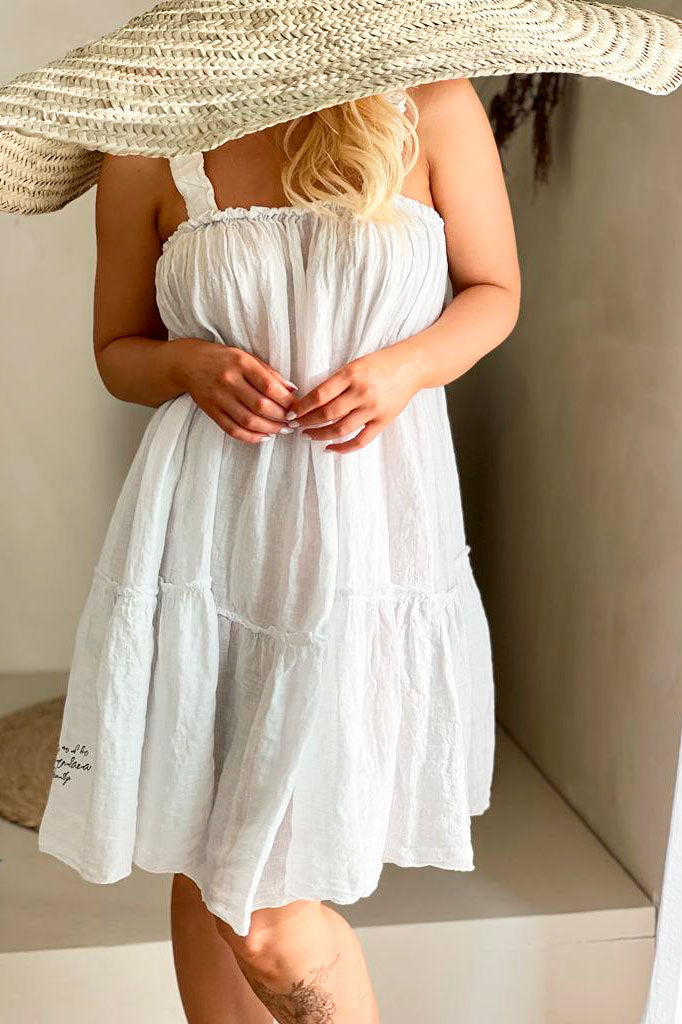 Babydoll linen dress, white