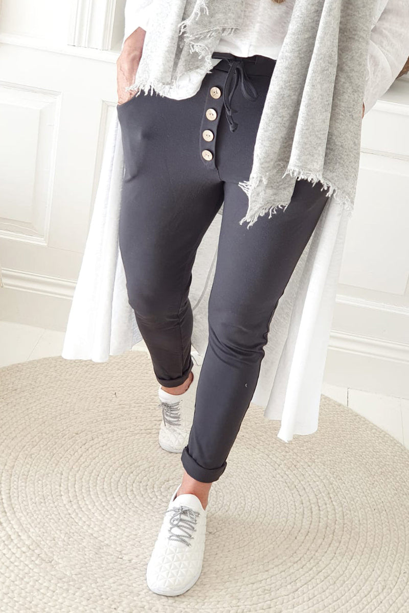 Bamboo button joggers, graphite