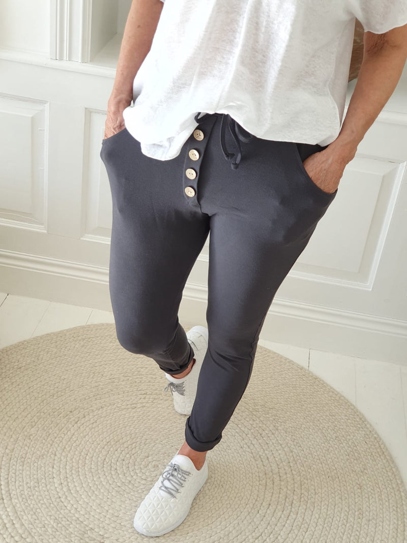 Bamboo button joggers, graphite