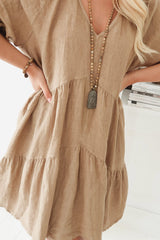 Callie linen dress, camel/brown