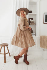 Callie linen dress, camel/brown
