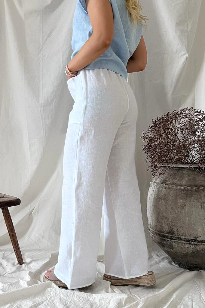 Carpenter linen pants long, white