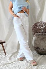 Carpenter linen pants long, white