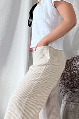 Carpenter pants, beige stripe