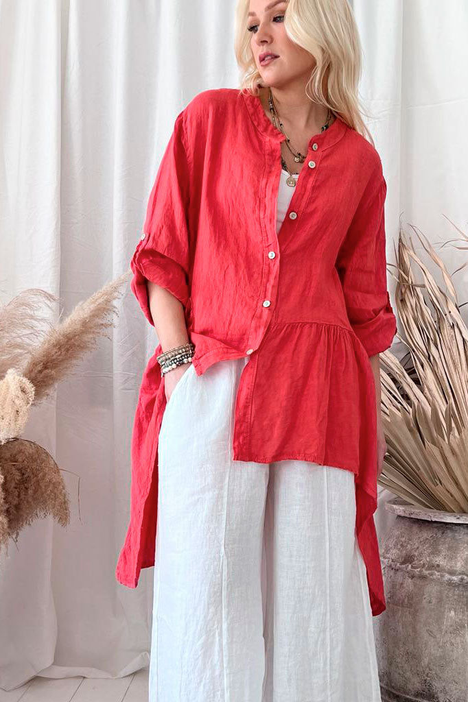 Chandra linen blouse, hibiscus