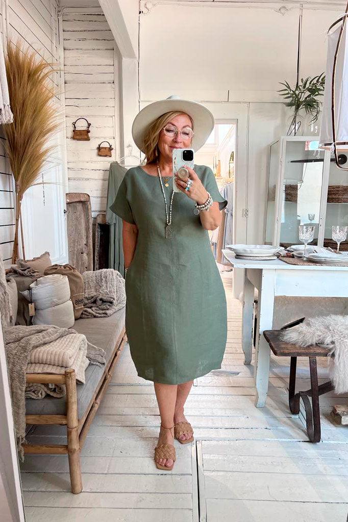 Coco linen dress, camo green