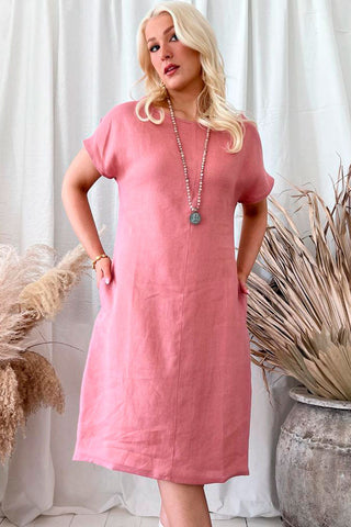 Coco linen dress, peach blush