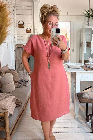 Coco linen dress, peach blush