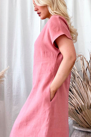 Coco linen dress, peach blush