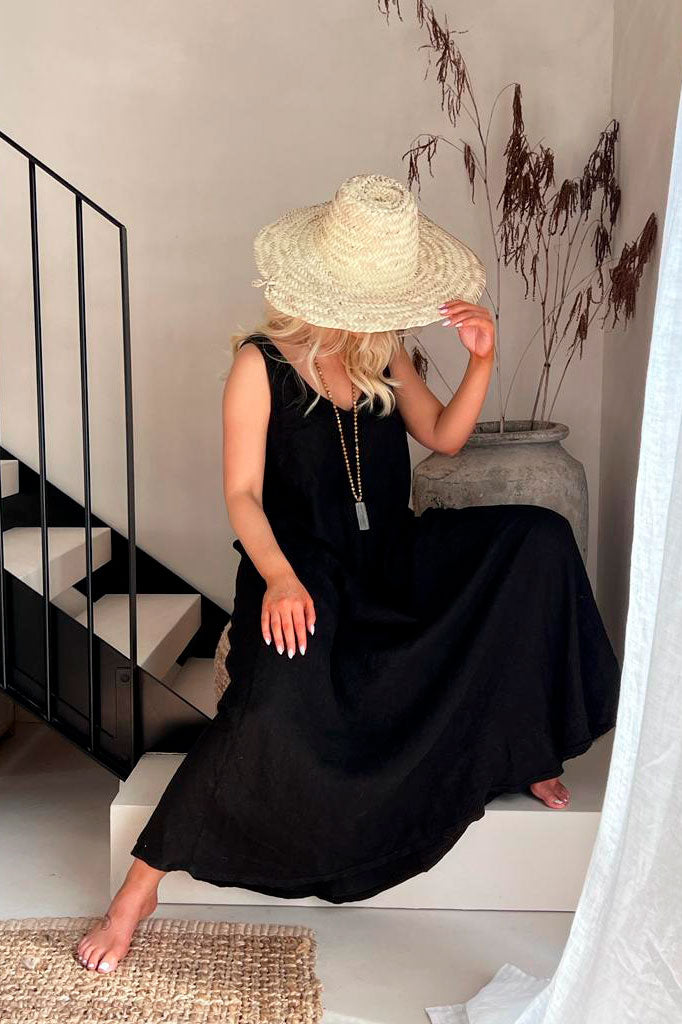 Cruise linen dress, black