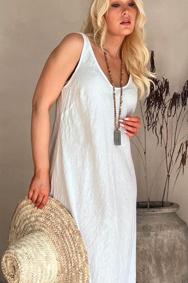 Cruise linen dress, white
